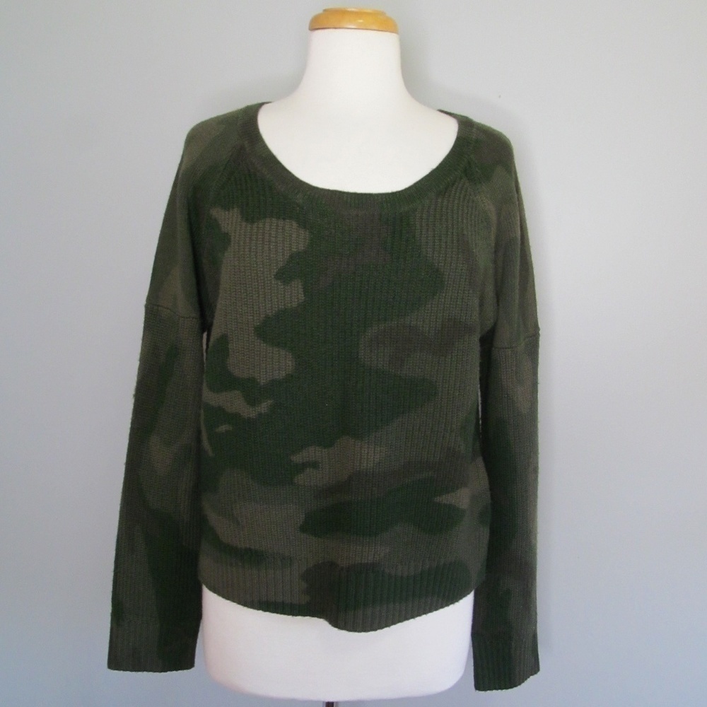 TNA Green Camouflage 100% Wool Rib Knit Sweater
